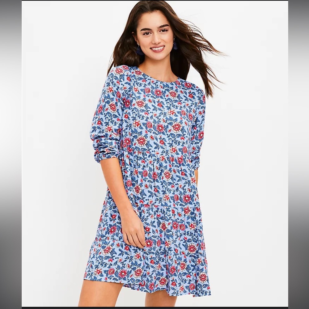 Loft garden tiered pocket dress floral swing dress size SP WORN ONCE